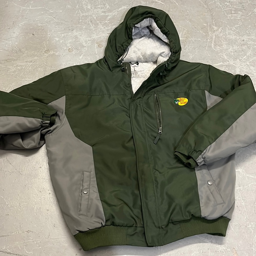 Bass Pro Shop Men's Green Insulated Full Zipper Jacket/Hoodie Size Large